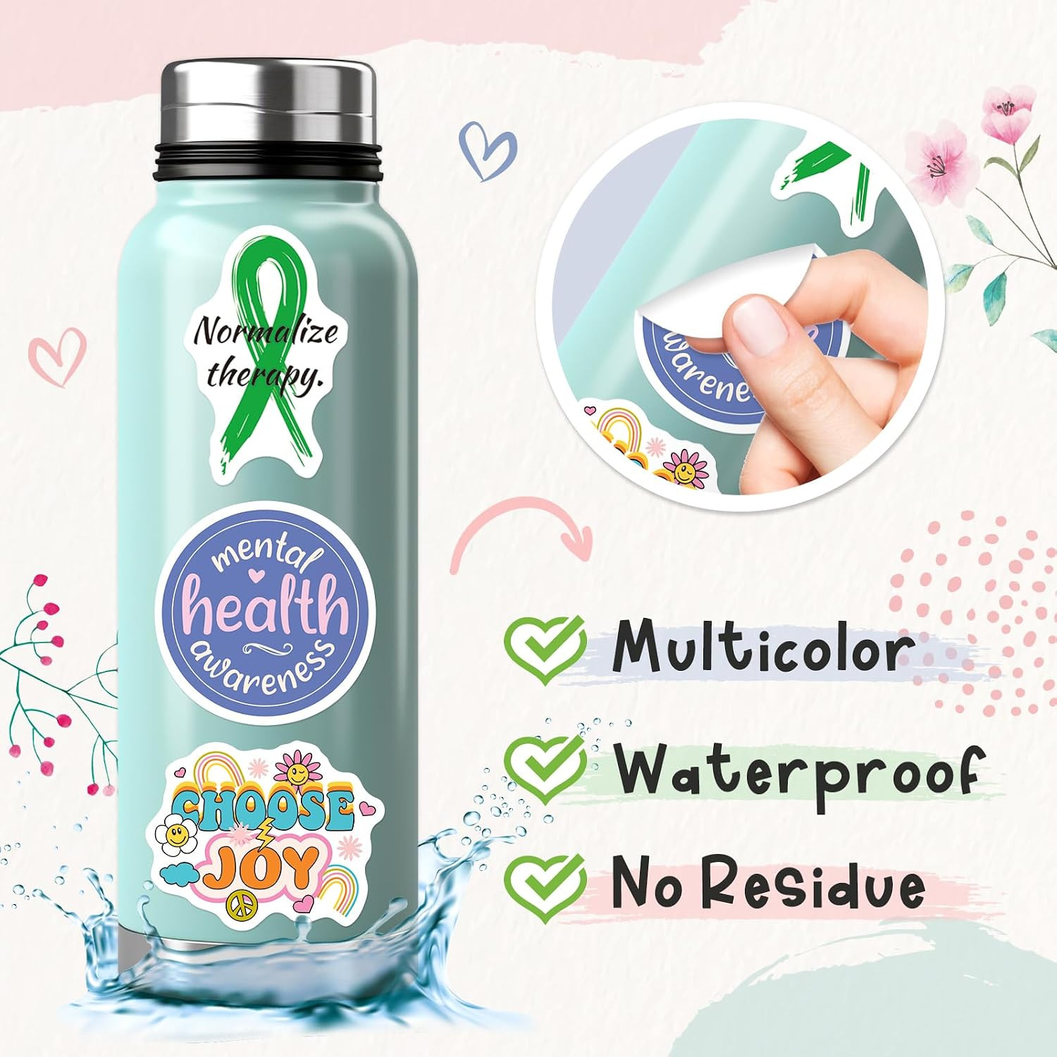 200PCS Mental Health Stickers for Kids Adults | Waterproof Vinyl, Mental Health