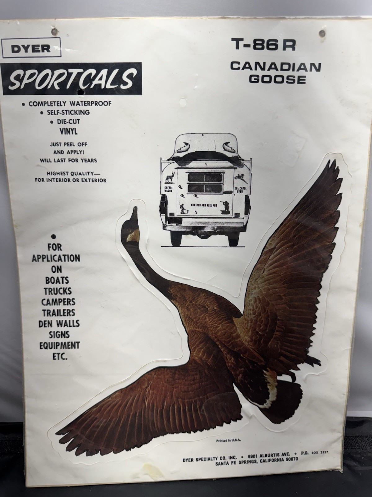 Vintage 12" Dyer Sportcals Hunting Canadian Goose T-86L Vinyl Boat Truck Sticker