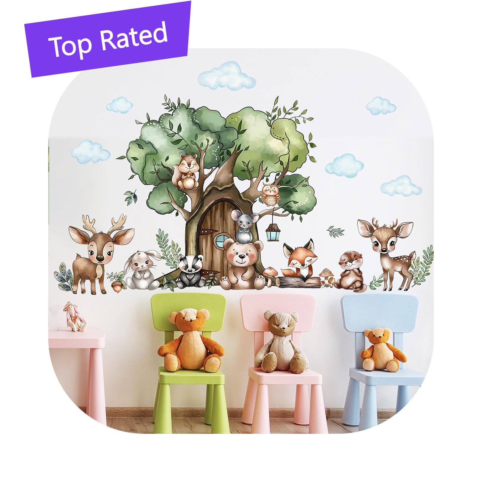 BOAMAU Tree House Animals Jungle Wall Stickers Nursery Decor