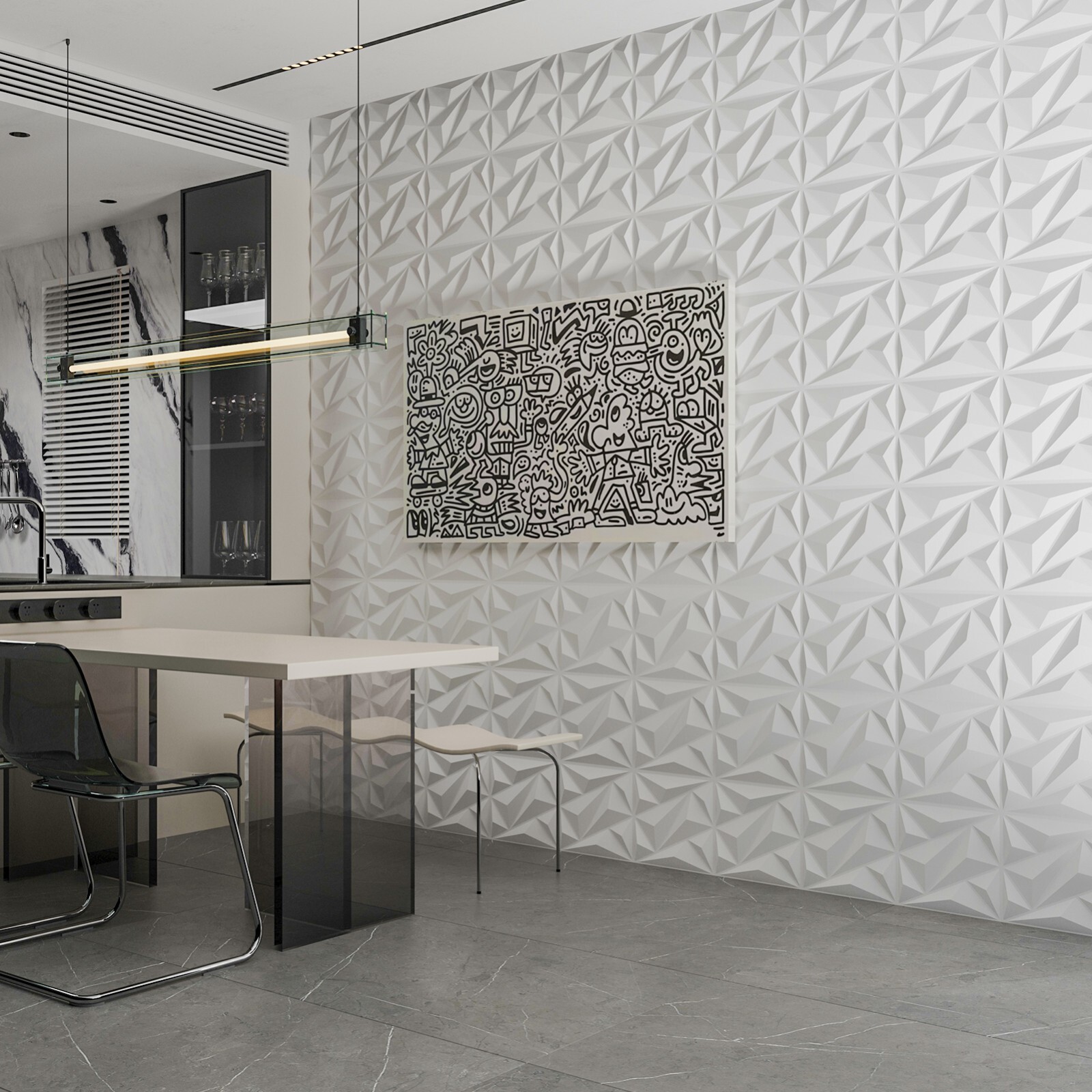 Art3d Dimensionally cut PVC ceiling and wall panels,12 pack or 33 pack