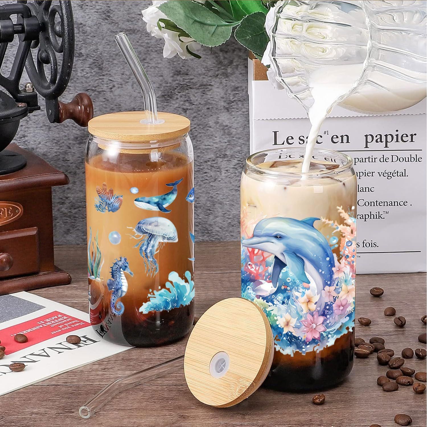 5Pcs Cartoon Animal UV DTF Transfer Stickers for Glass Cups, Waterproof Decals,