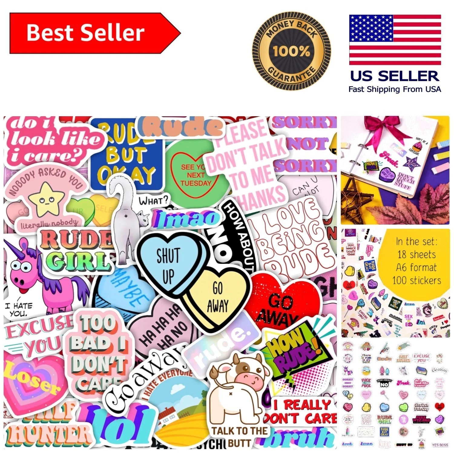 Crude Humor Sticker Set: 100 High-Quality Vinyl Stickers for Personalizing