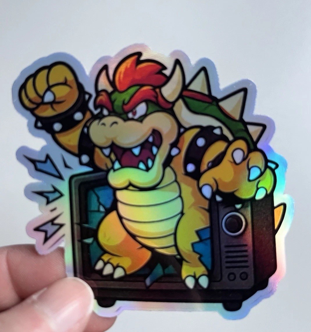 Bowser King Koopa Super Mario Waterproof Holographic 3inch Sticker