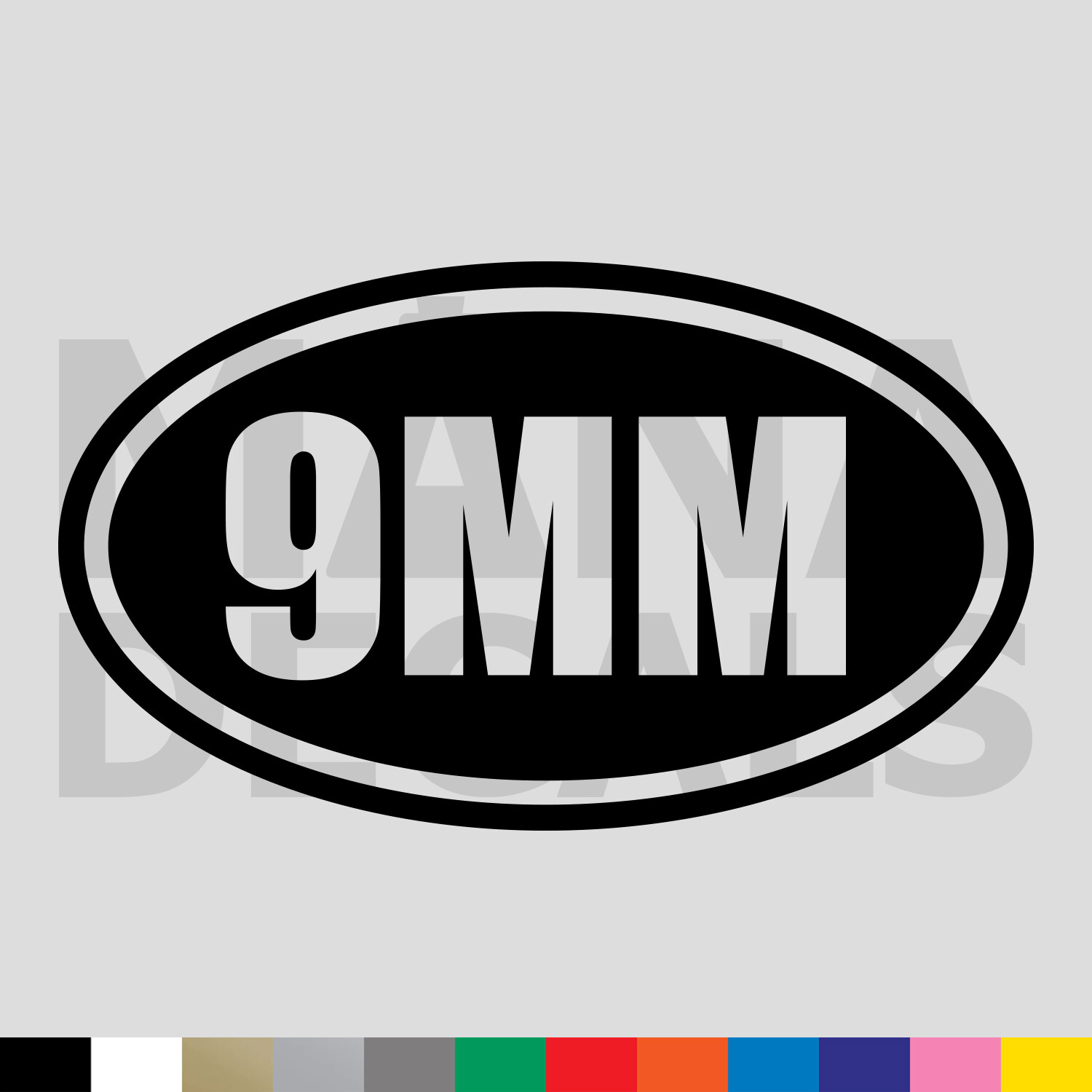 9MM Caliber Oval Vinyl Die Cut Decal Sticker – Ammo 2A Gun Rights Rifle Pistol
