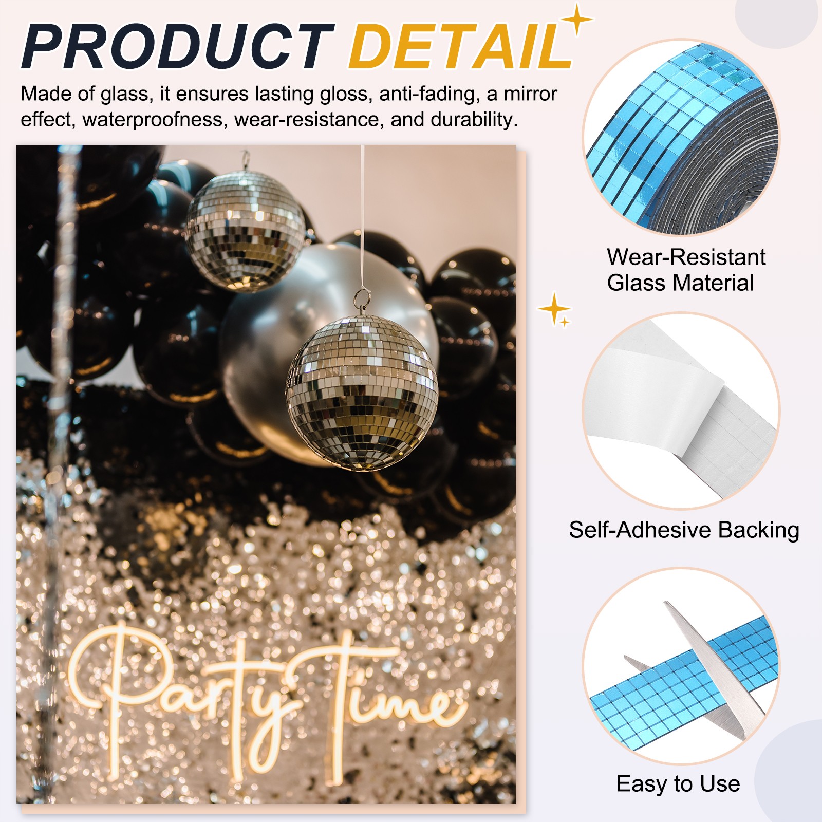 5x5mm Self Adhesive Mirrors Mosaic Tiles, 3600 Pcs Mosaic Sticker, Light Blue