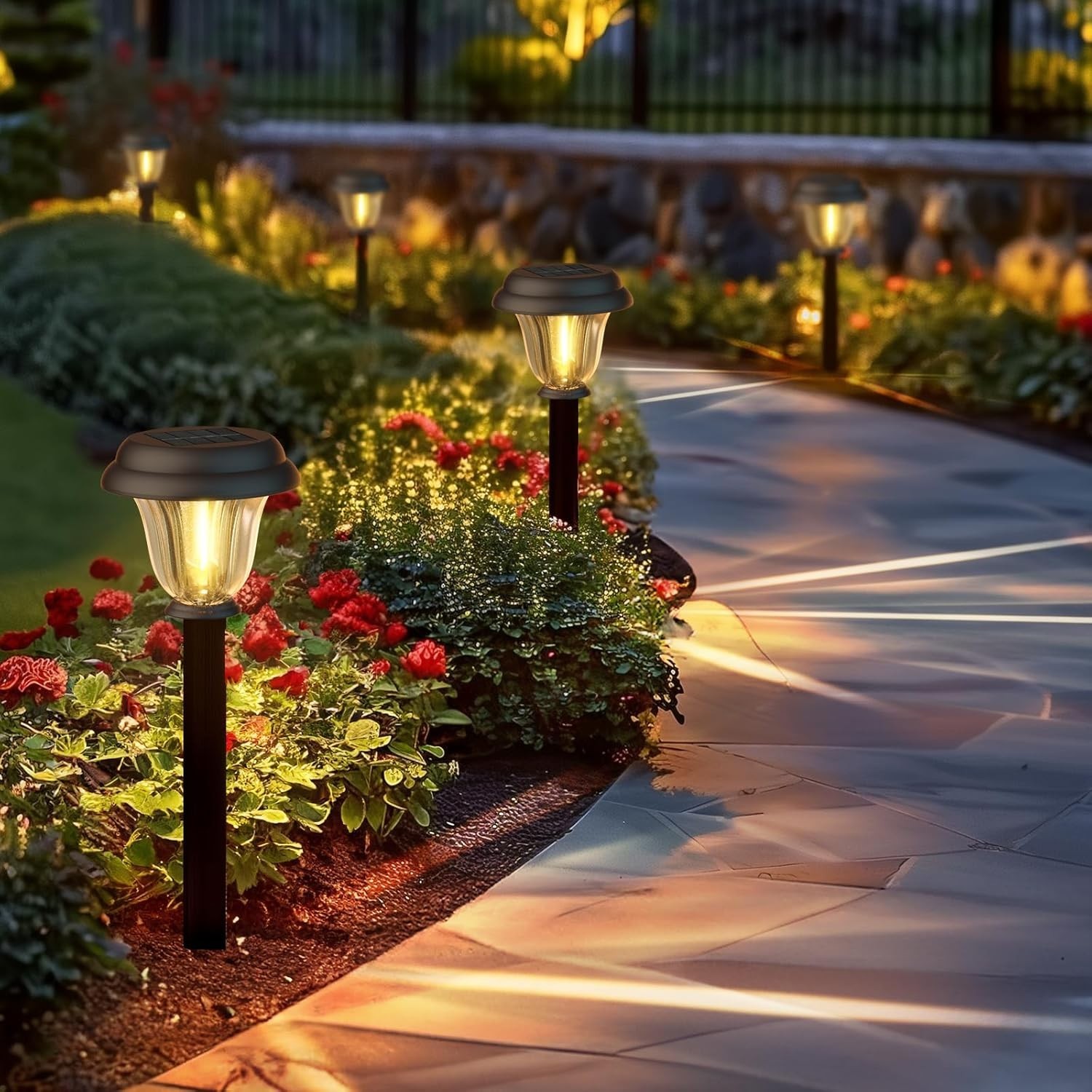 8 Pack Solar Lights Outdoor, Stainless Steel Glass Solar Pathway Lights, Auto…