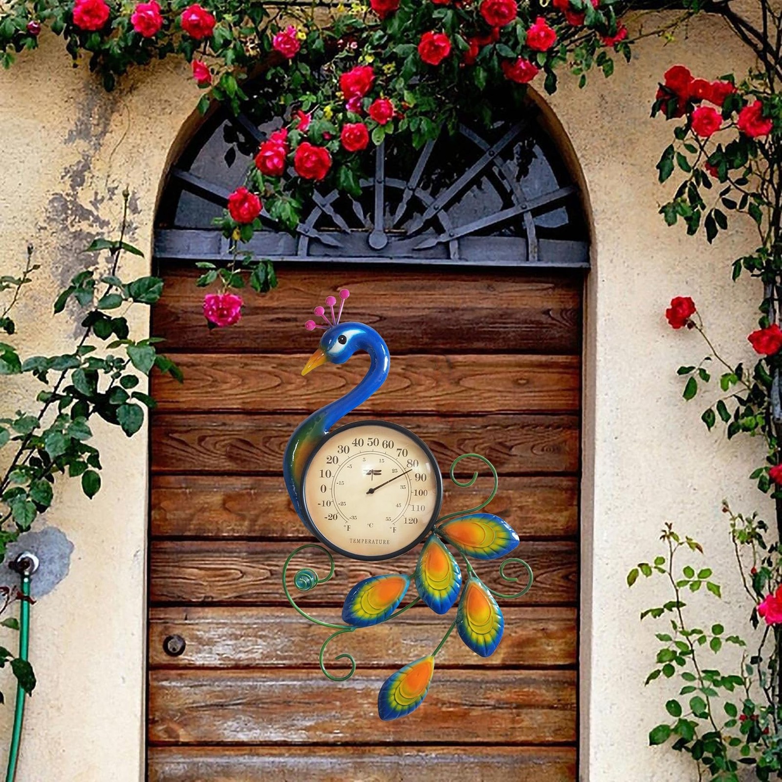 Metal Peacock Thermometer Indoor Outdoor Wall Art Decor Plaque Sculpture Hang…