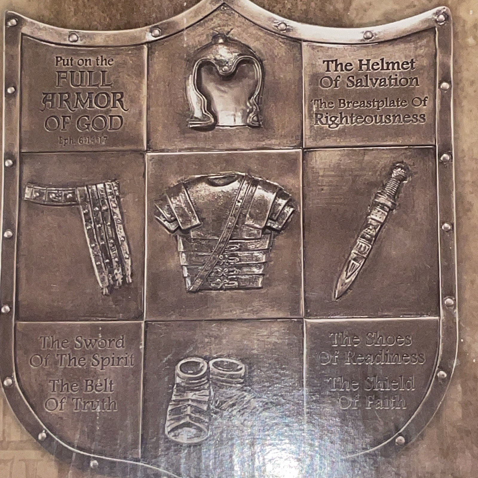 Put On The Full Armour Of God Resin Antique Brass Finish Wall Plaque 12”