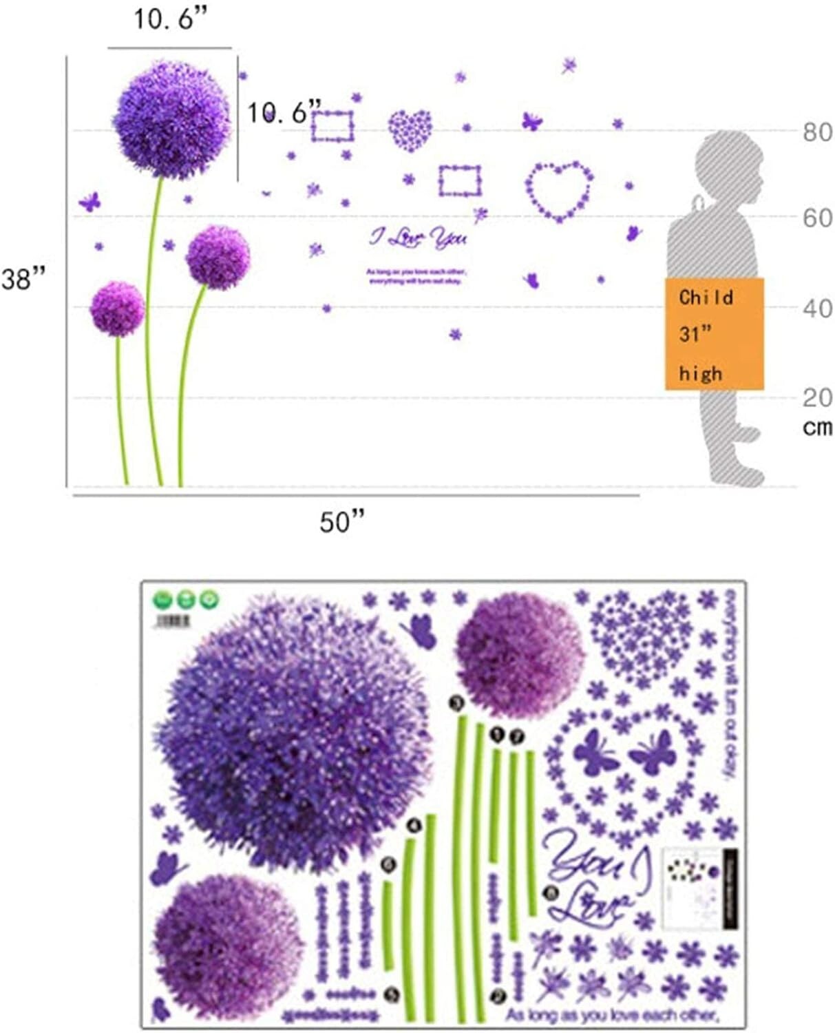 Wall Stickers Lavender & Purple Dandelion Wall Paper Removable DIY Art Decor Wal