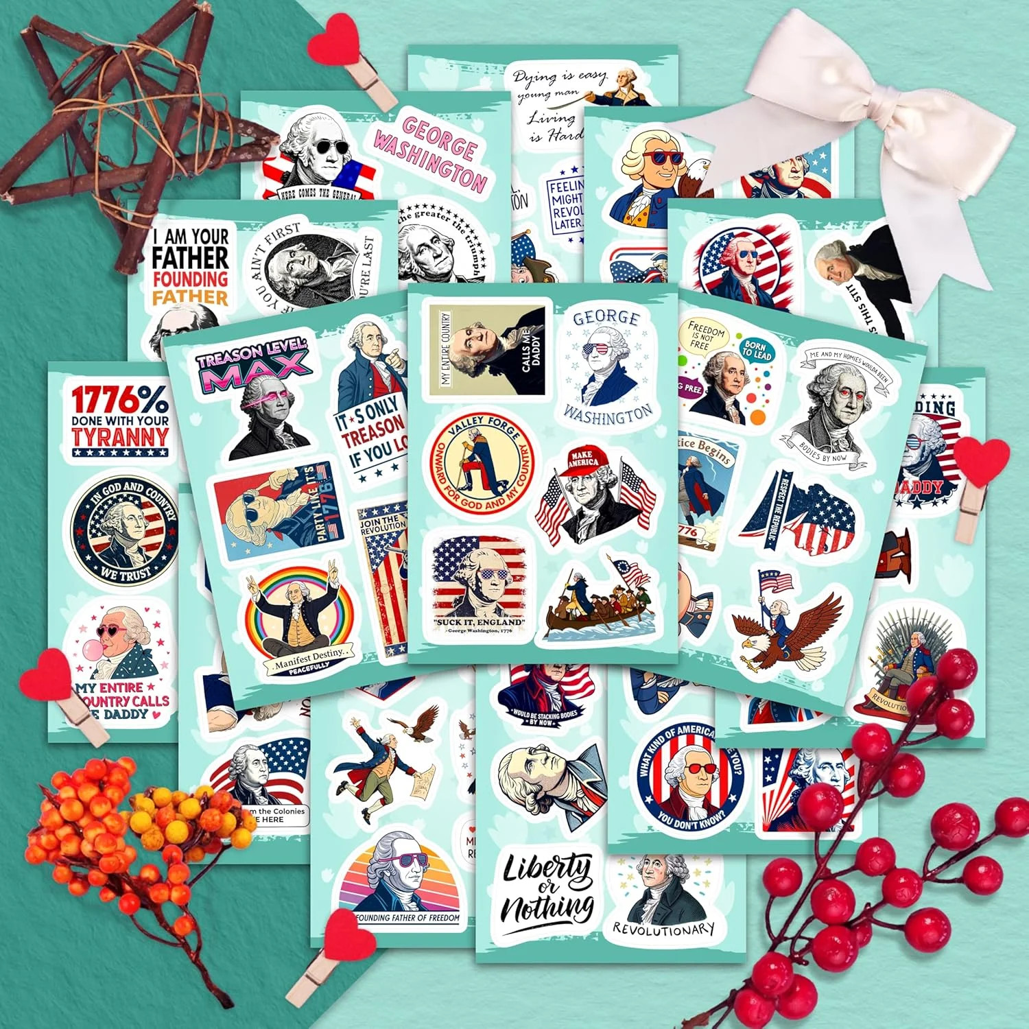 100Pcs George Washington Stickers Pack – Funny President Vinyl Decals – George W