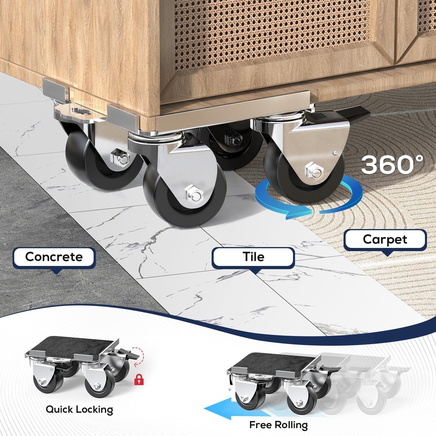 Furniture Moving Dolly with Reinforced Steel Panel Heavy Duty,360°Swivel & Top B