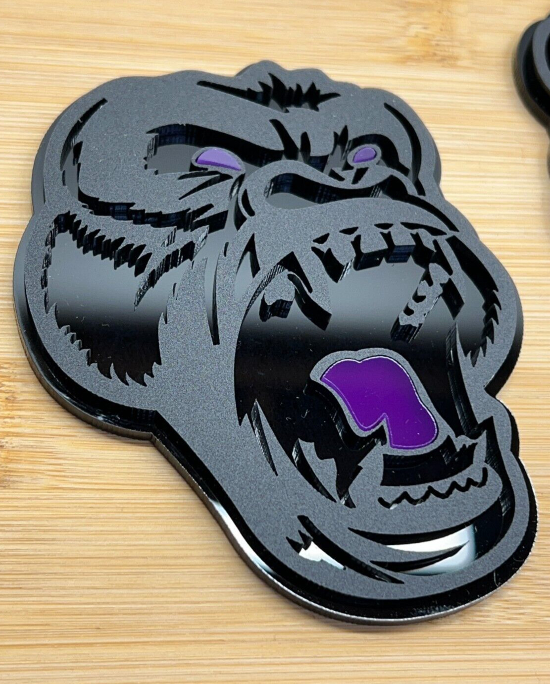 Angry Gorilla Purple Eye Car Truck Emblem Badge Matte Black/Black Custom PK of 2