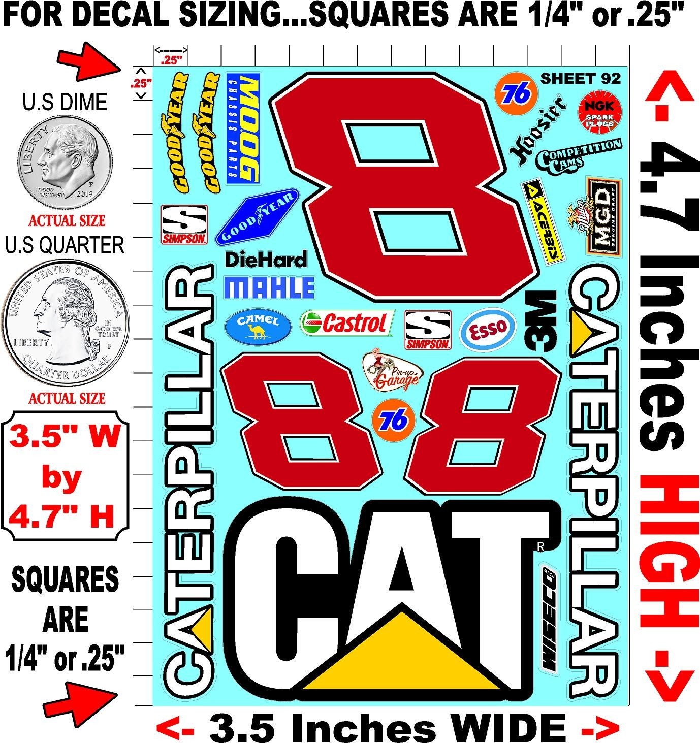 White Vinyl Sticker Sheet 92 nascarlosi-R/c Model Decal fits 1/24-1/16 Scale CUT