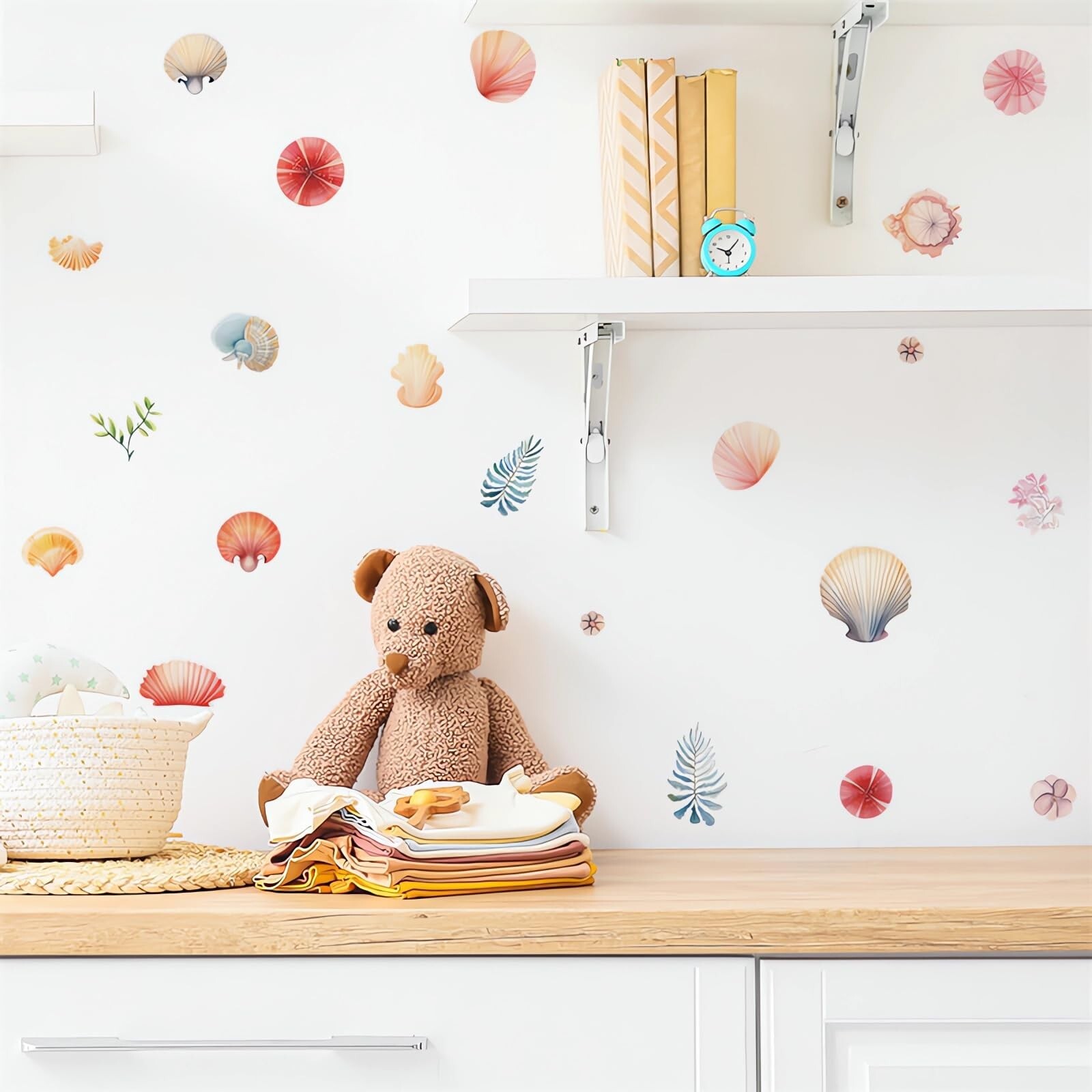 6 Sheets 31 Pcs Colorful Seashells Watercolor Wall Stickers, sacinora Under T…