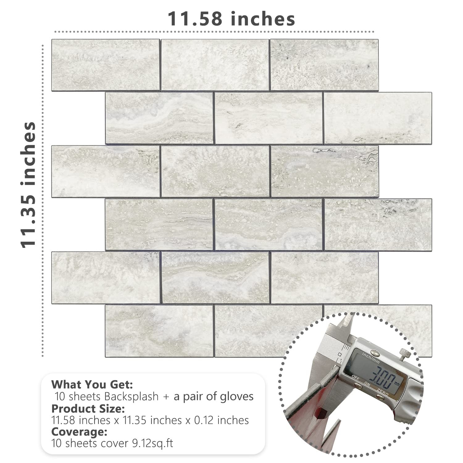 10-Sheet Subway Tile Cream Peel and Stick Backsplash, Beige Stone Texture wit…
