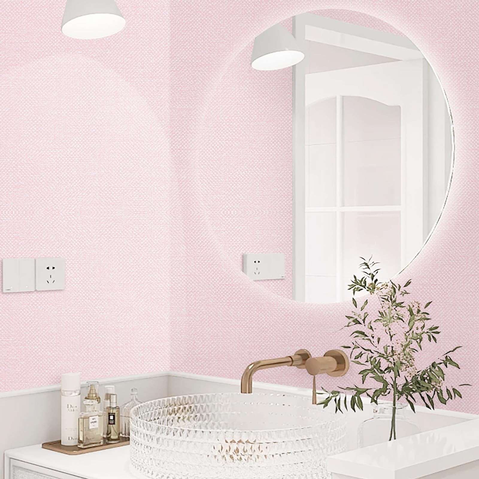 Pink Grasscloth Wallpaper Peel and Stick Textured Contact Paper 15.75inchx118…