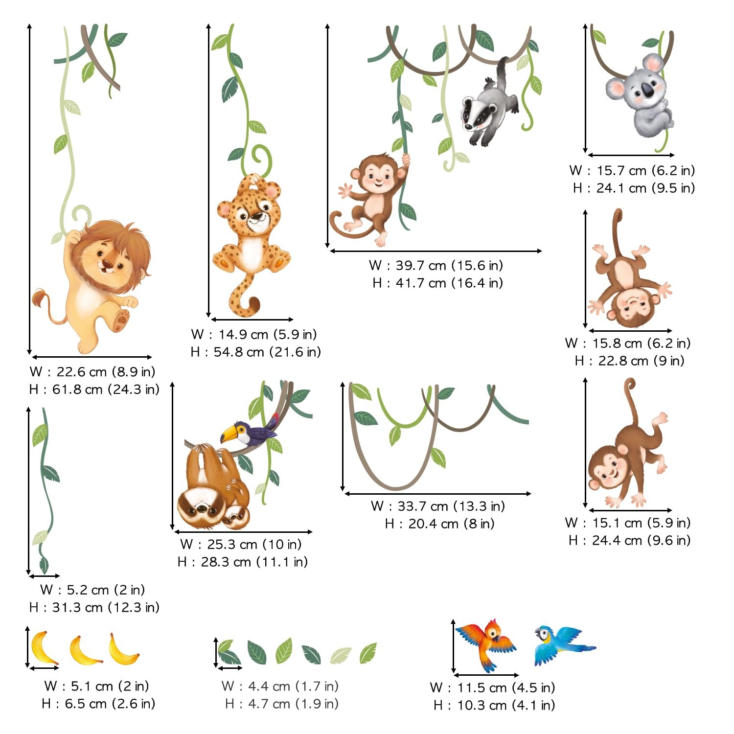 SG2-2419 Jungle Animals and Vines Wall Stickers Decals for Baby Boys Girl Liv…