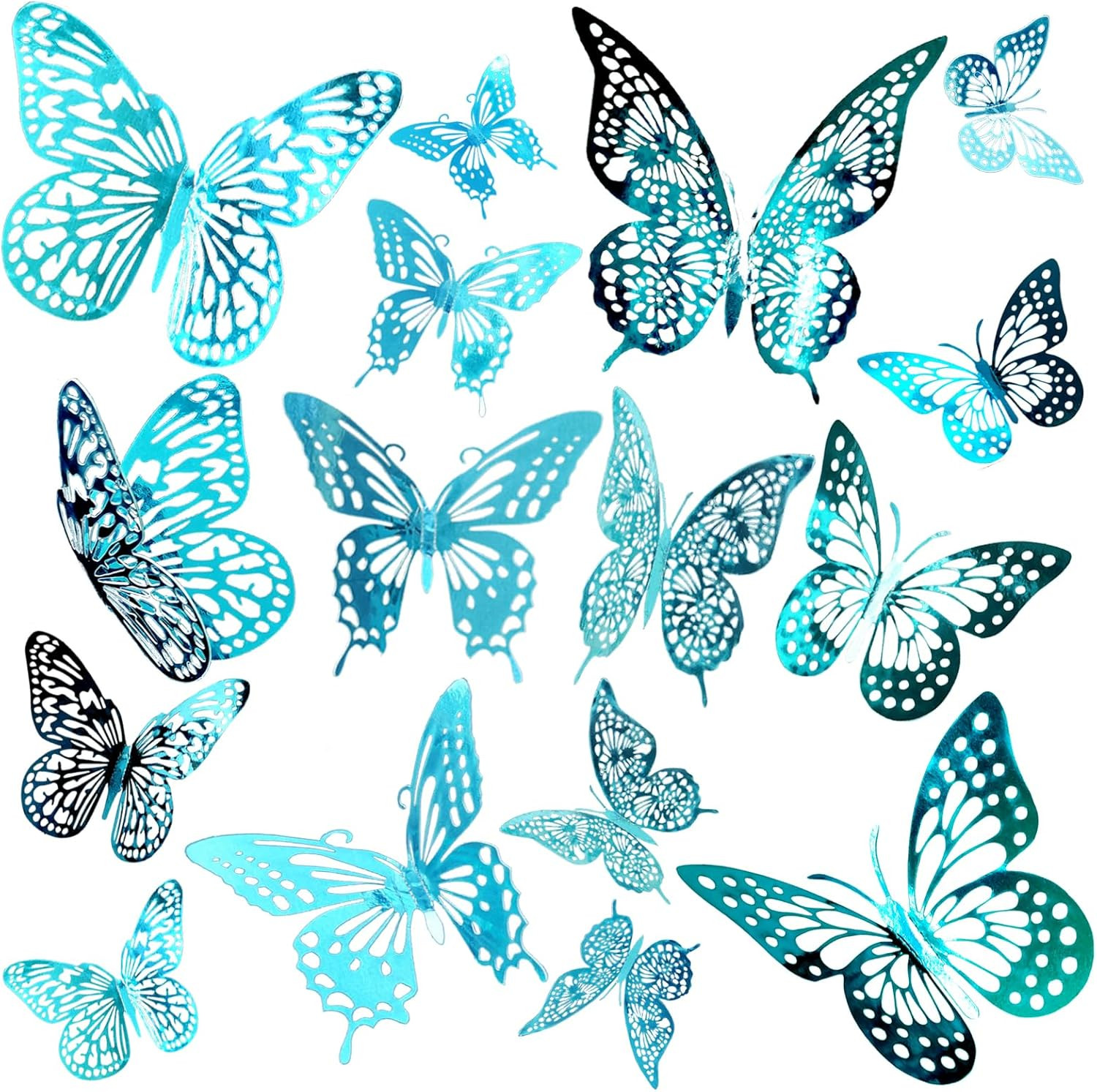 3D Laser Sivery Butterfly Wall Stickers – 48 Pcs with 4 Styles & 3 Sizes, Remova