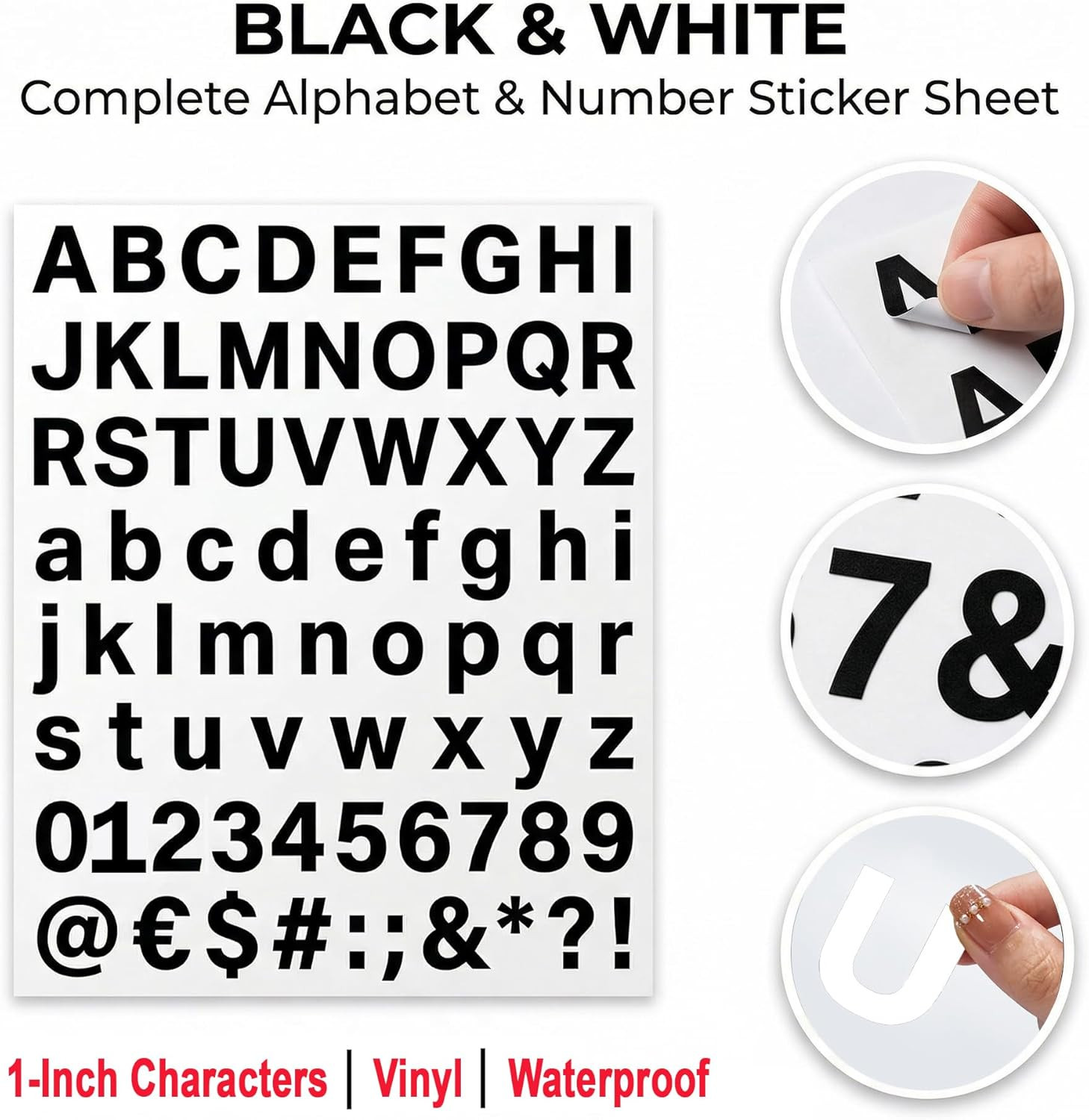 1 Inch Number and Letter Stickers, Water Resistant Vinyl Adhesive Alphabet Decal