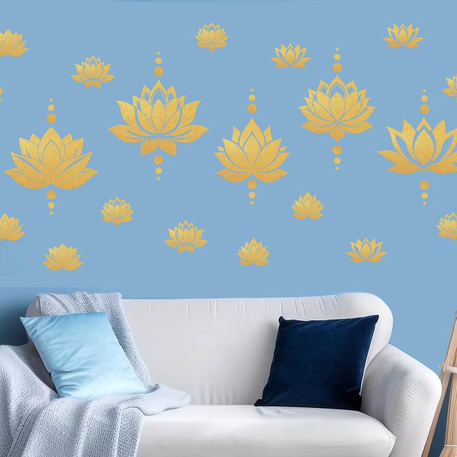 2 Sheets Lotus Flower Wall Decals DIY Gold Dot Removable Vinyl Stickers for Y…