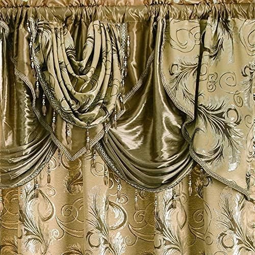 Luxury Jacquard 2 Panel Curtain Set with Valance & Backing – Taupe, 55×84
