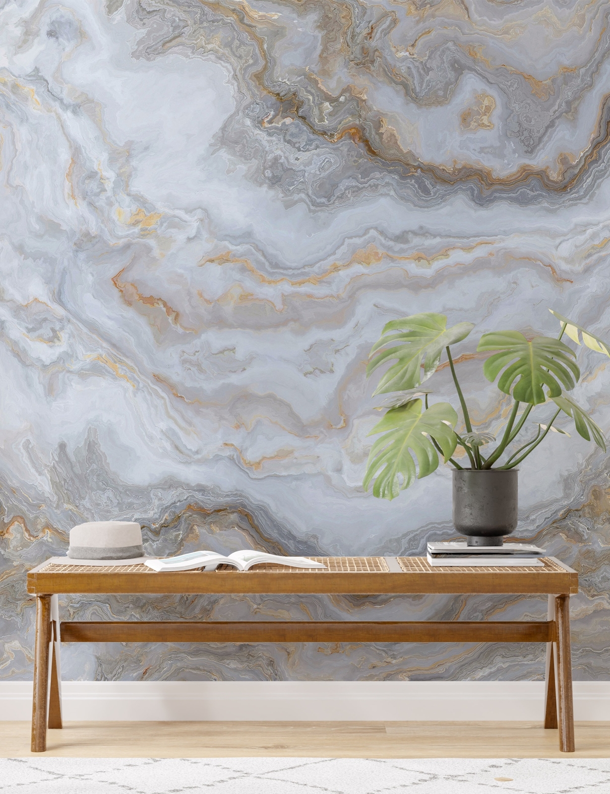 White Marble Stone Granite Slate Peel and Stick Wallpaper | Removable Wall Mural