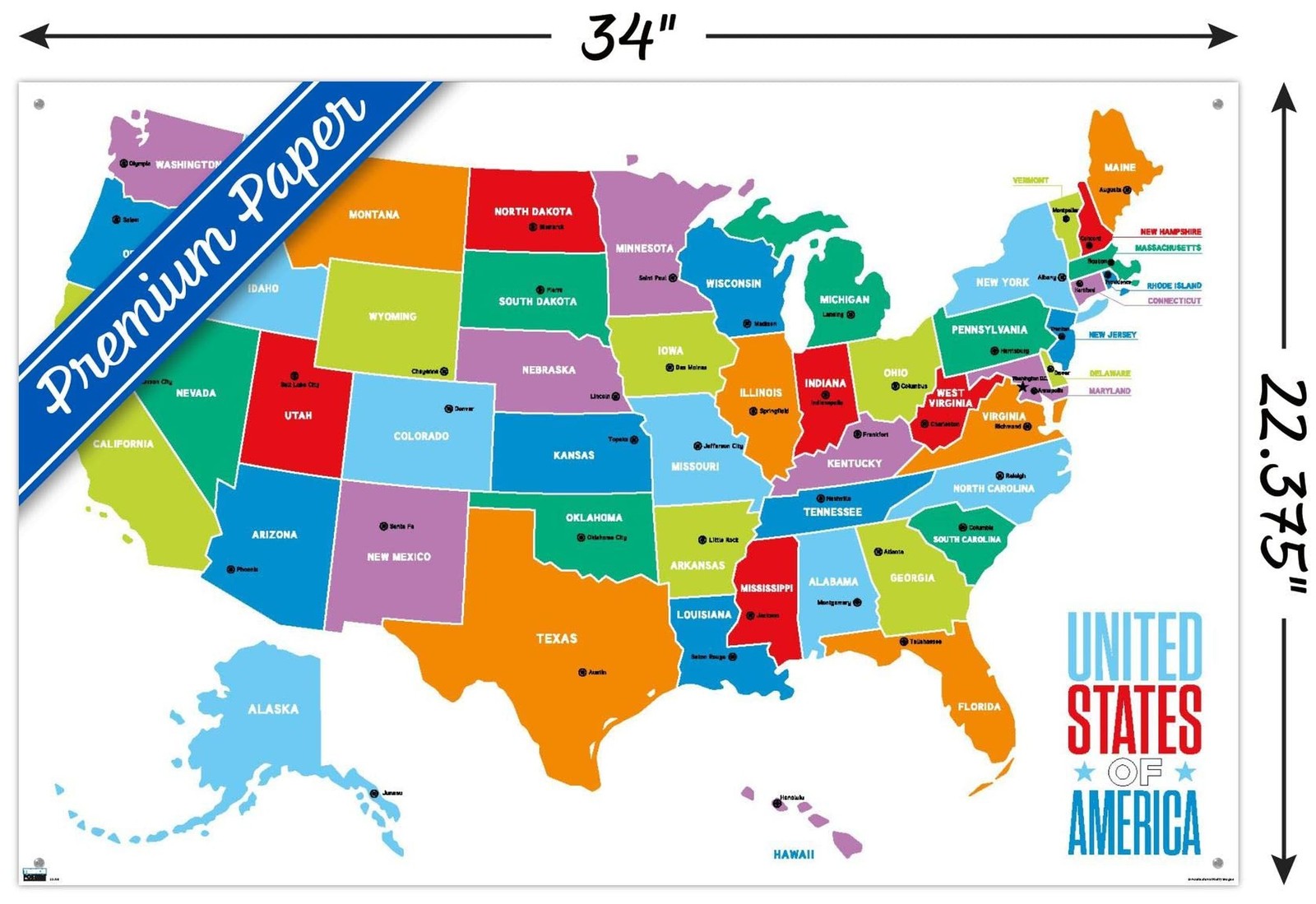 Trends International Map – United States of America 2022 Wall Poster with Pus…