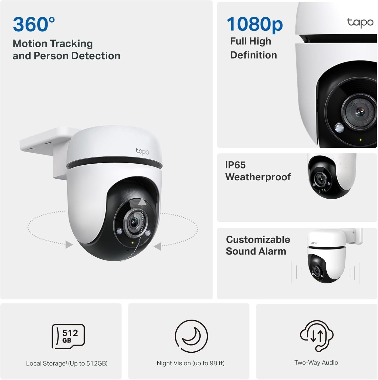 Tapo 1080P Outdoor Wired Wi-Fi Camera 360° View Pan Tilt Motion Tracking C500