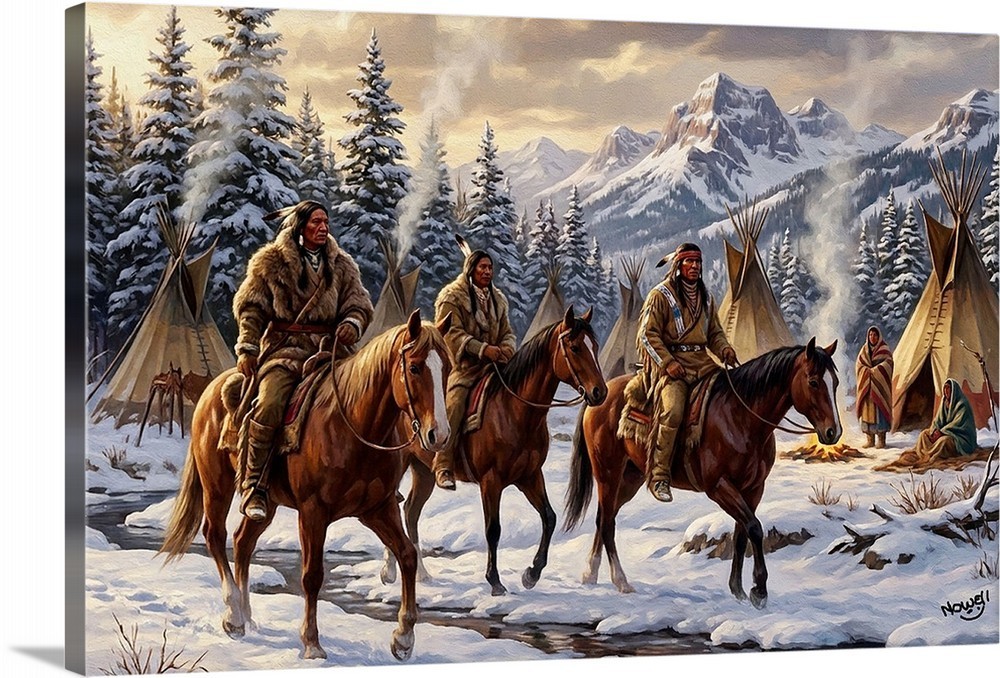 Native American Indians A Winters Hunting Party Gallery Canvas Wrap SN/LE