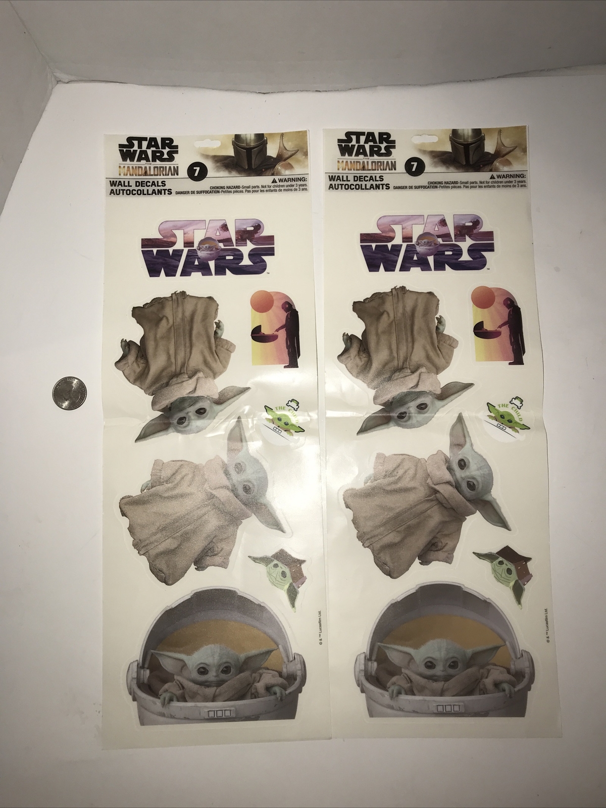 Star Wars The Mandalorian Baby Yoda Wall Decals Reusable Removable Set Of 7 X 2
