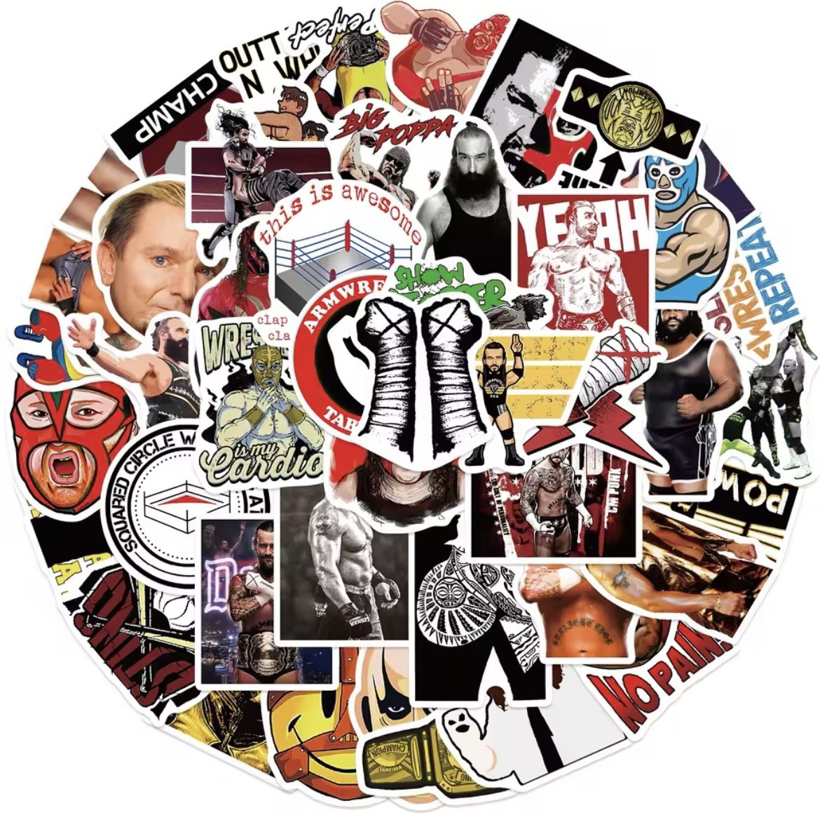 Wrestling Style Stickers 50pk Wrestling Superstars Matte Stickers FREE SHIPPING