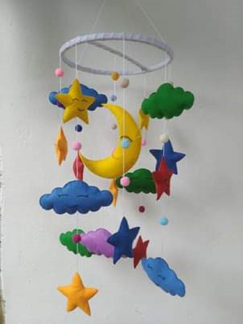HANDMADE FELT MACRAME BABY COT MOBILE WALL HANGING BABY ROOM Nursery 3D Decorr