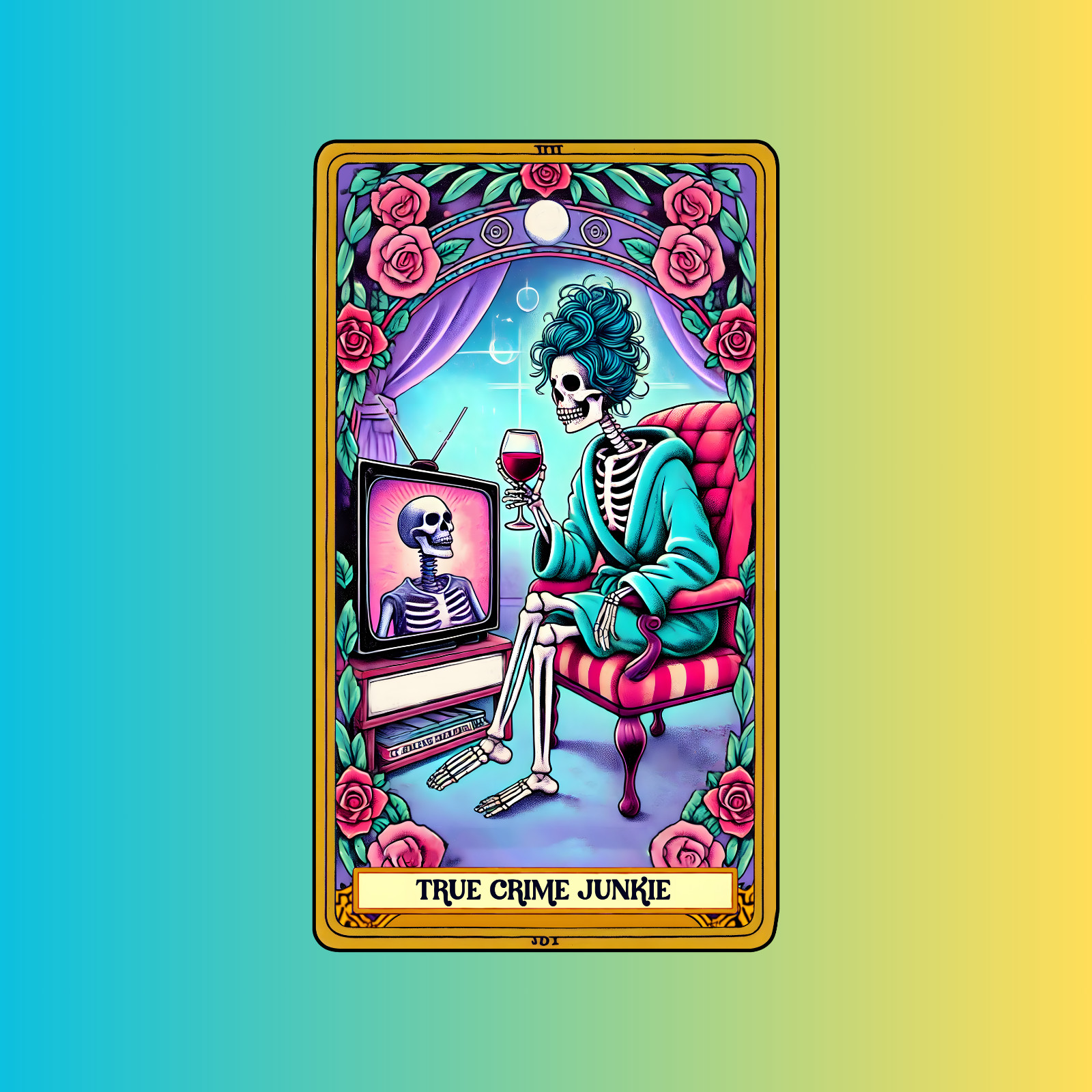 Tarot card sticker vinyl decal skeleton true crime junkie skeleton funny
