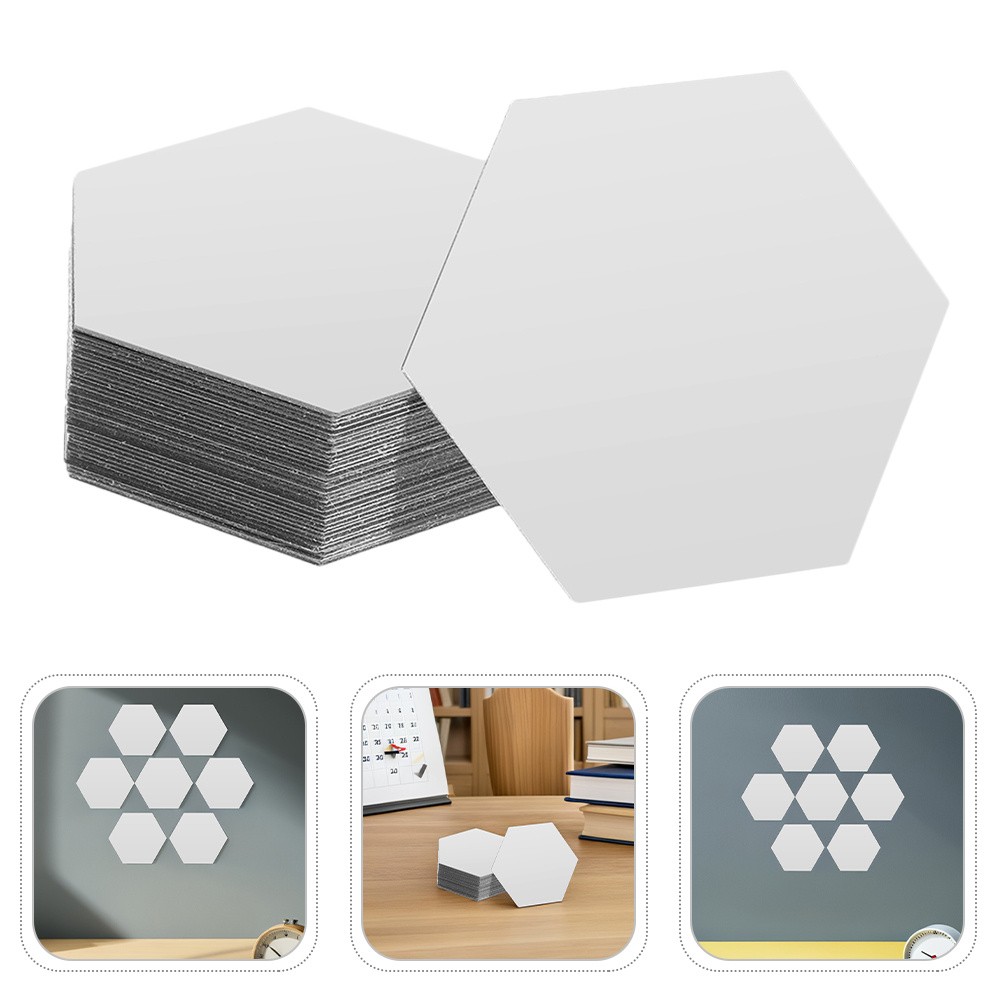 48 Pcs Sticky Mirror Tiles Hexagon Mirrors for Wall Decals Home Decor