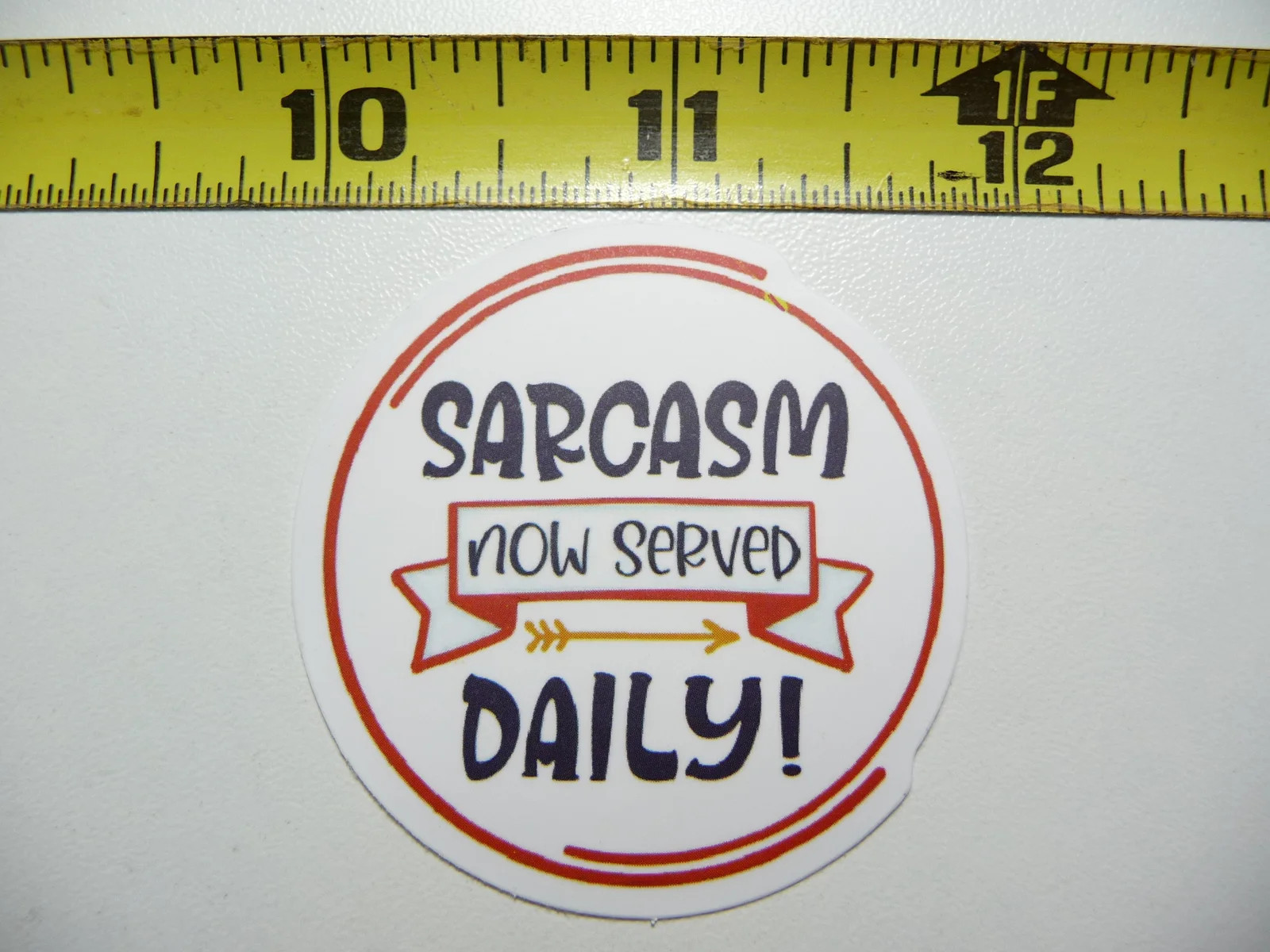 SARCASM NOW SERVED DAILY SMALL STICKER DECAL SARCASM SARCASTIC SAYING FUNNY