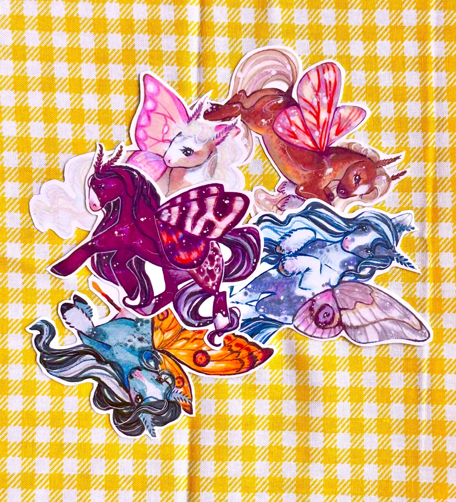 Fantasy horse butterfly moth fairy blue vinyl sticker 3” original art by ASV