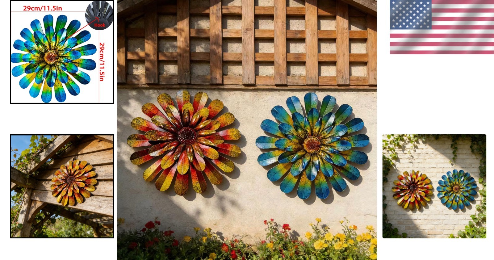 Elegant 2 Pack 12-Inch Hand-Painted Metal Flower Wall Art – Indoor & Outdoor