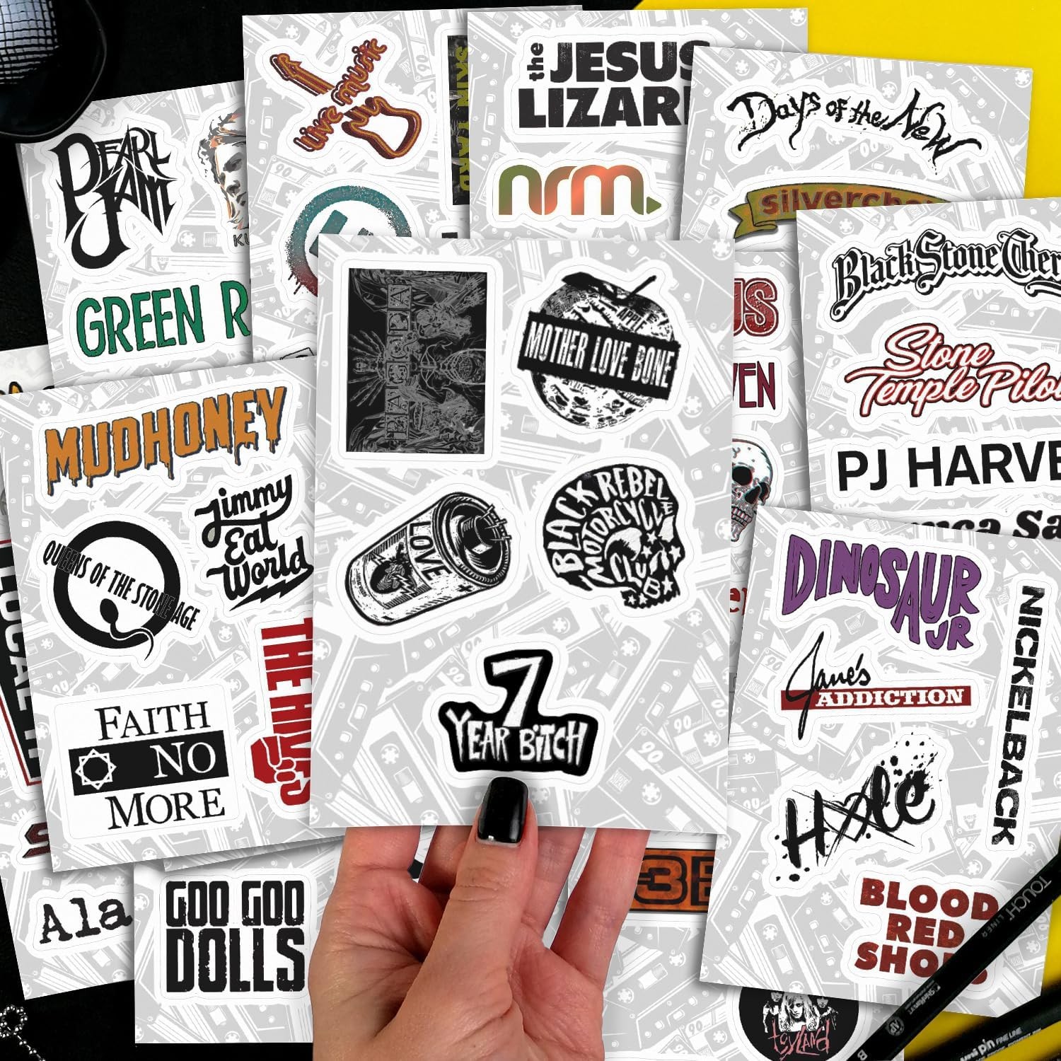 100Pcs Grunge Stickers, 90's Grunge Music, Rock Stickers, Rock Band Decals, Musi