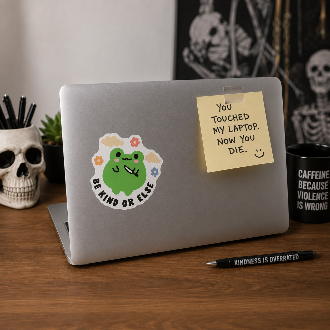Cute Frog Sticker Be Kind or Else Vinyl Decal for Laptop Water Bottle 4×4 Inches
