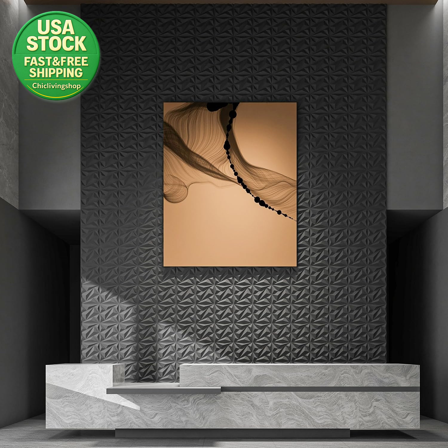 3D Wall Panel Diamond 33 Pack Textured PVC Cover 32 Sq Ft Black 12X12
