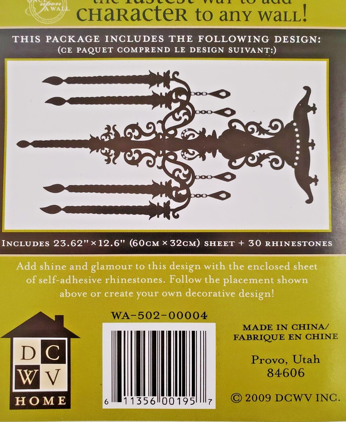 'Once Apon A Candelabra' Wall Peel & Stick 23.62" X 12.6"Decorative Rhinestones