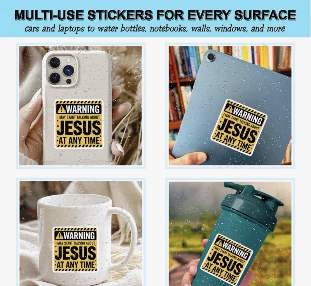 6 PACK – WARNING TALK ABOUT JESUS 2” VINYL DECAL STICKER GOD CHRISTIAN SET LOT