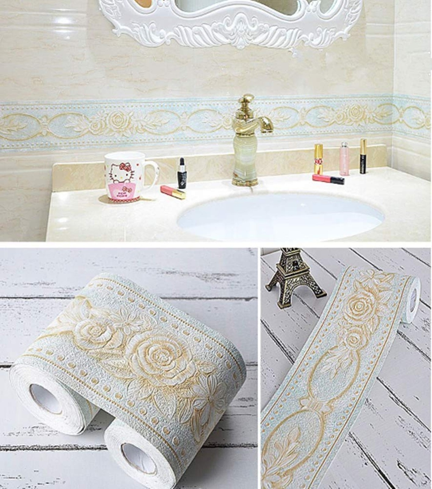5 Meters Royal Peony 3D Peel and Stick Waterproof Wall Border Easy to Apply K…