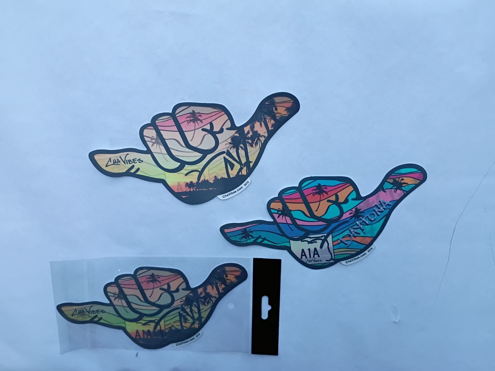 *DECAL* Shaka Hand / DAYTONA BEACH FL CHAVIBES Halogram Sticker Lot X3