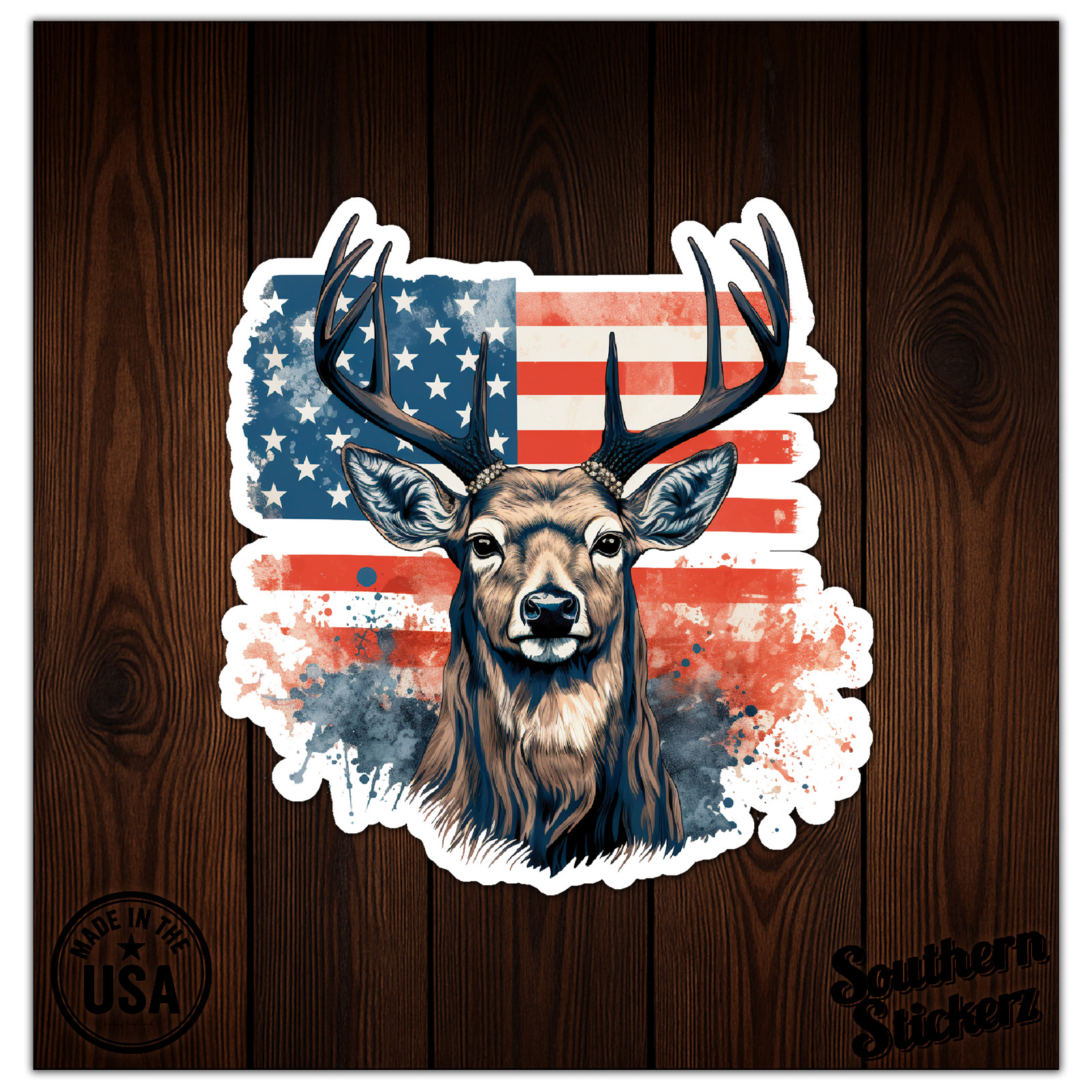 US Flag Deer Hunting – Vinyl Decal Sticker – Car Window Laptop – ebn11030