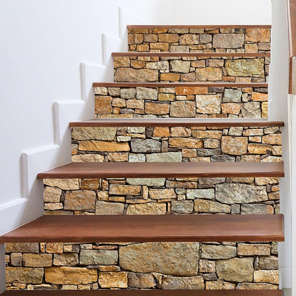 Waterproof Self-Adhesive Stair Stickers 6Pcs Creative Stone Pattern Peel and …