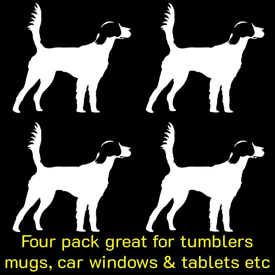 English Setter 4 Pack White Vinyl Decals Car Truck Window Laptop Tablet Tumbler
