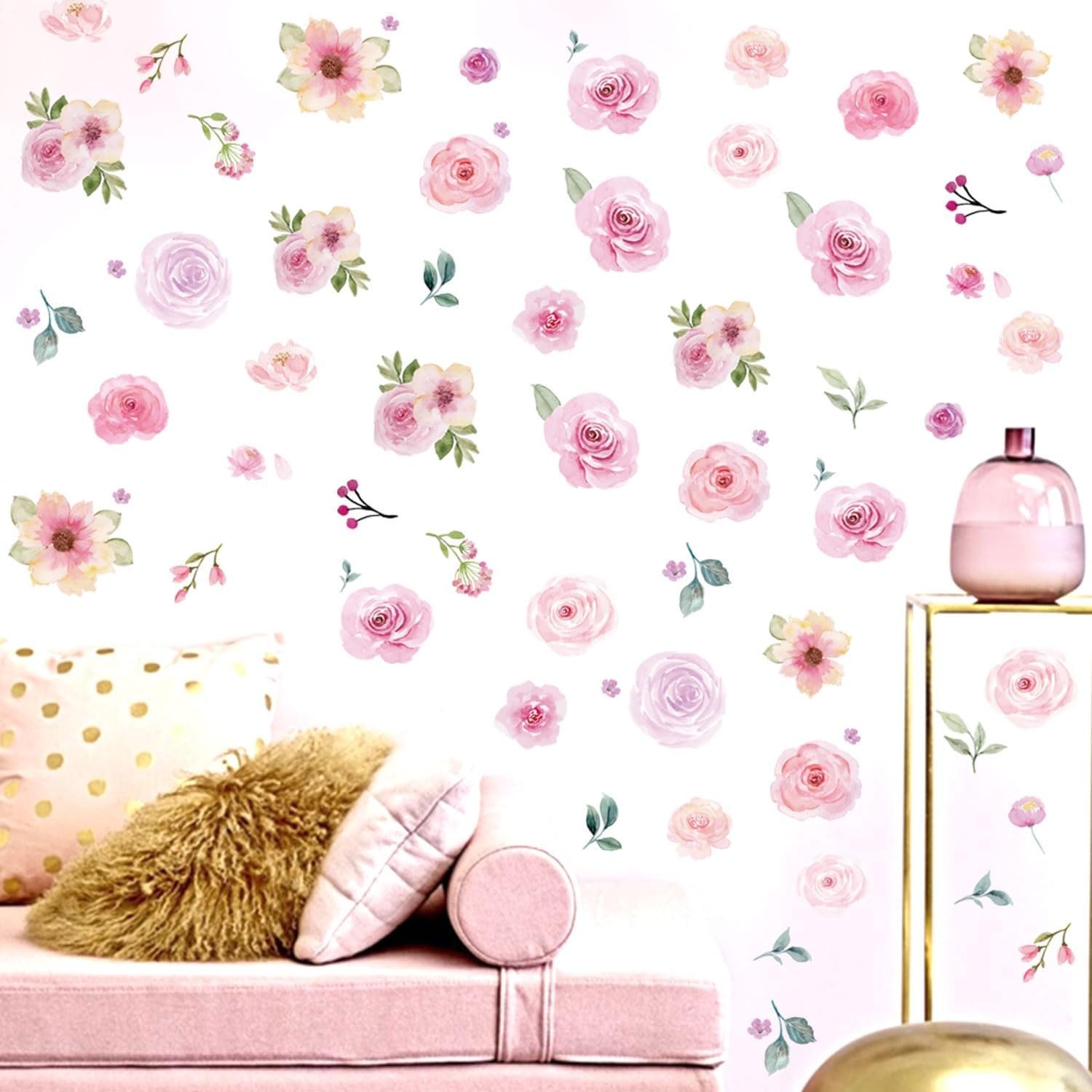 Easy-To-Apply Floral Stickers – 60PCS Watercolor Decor for Kids' Spaces