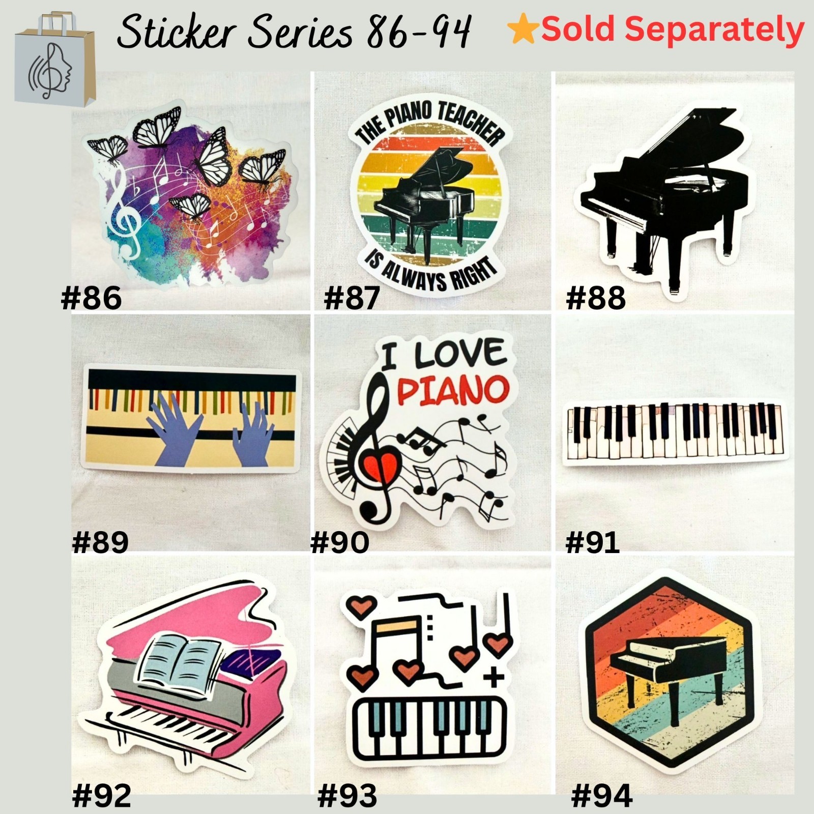 Grand Piano Sticker #88 Black Piano Waterproof Vinyl Style Music Teacher Gift