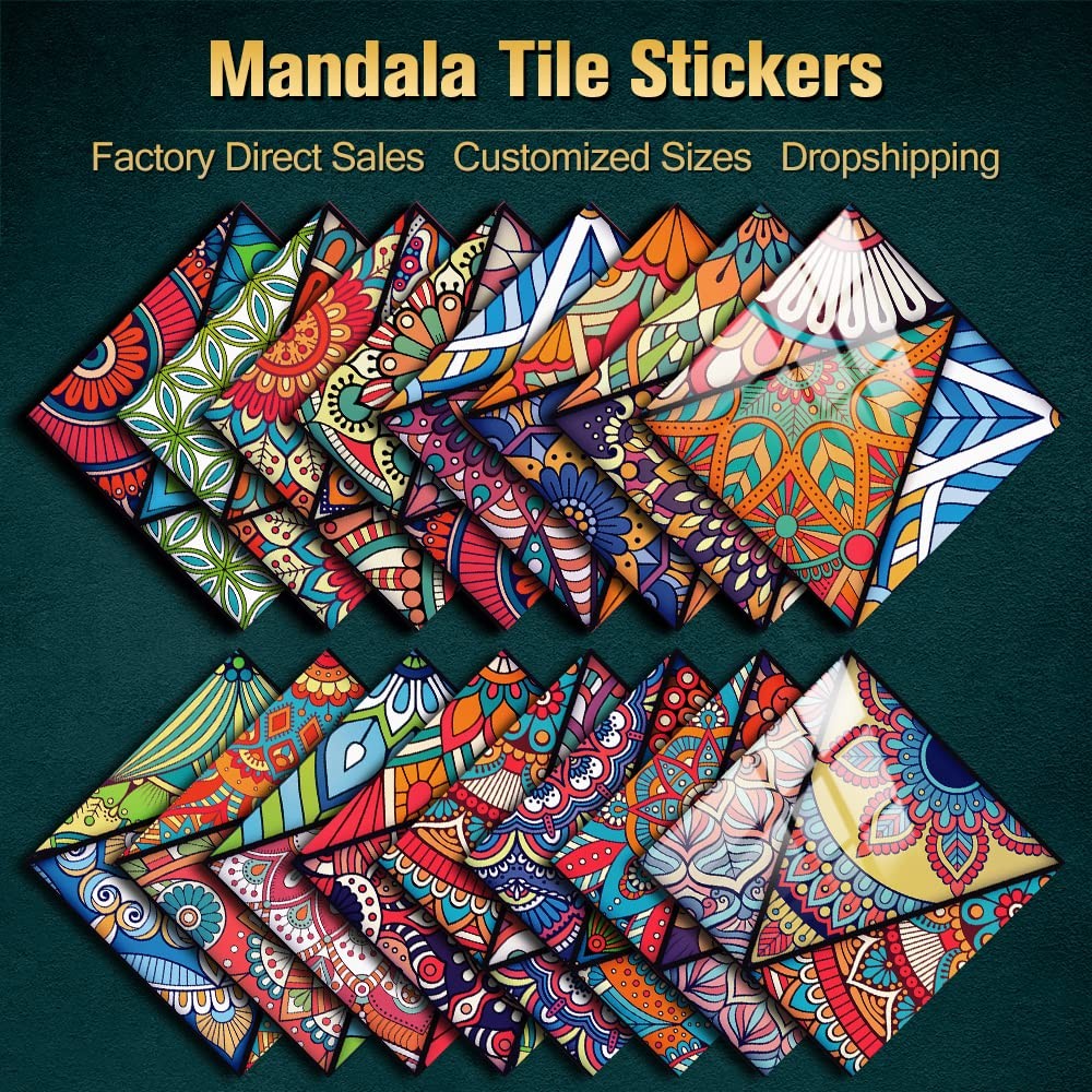 16 Pcs Mandala Style Decorative Tile Stickers 6×6 Vinyl Peel and Stick Backplash